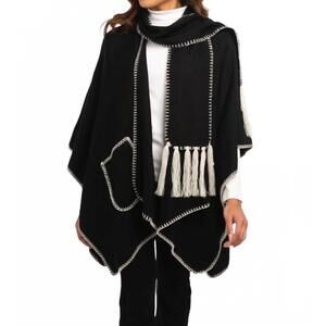 NEW NOELLE whipstitch wrap with scarf in black